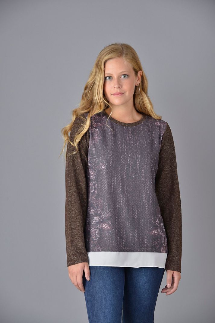 Polera printer lurex café -0
