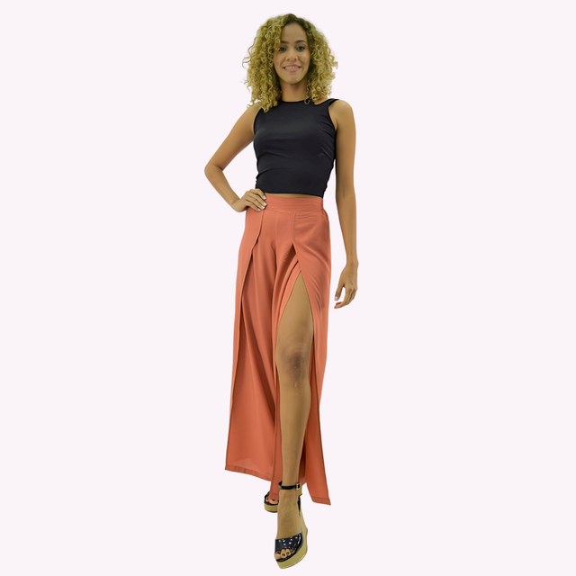 Pantalon Palazzo Tencel Viscosa Ladrillo-0