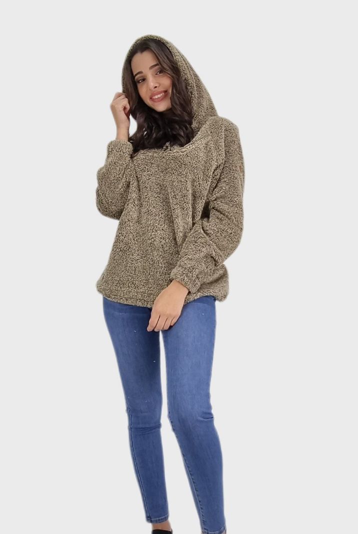 Poleron sherpa boton beige-0