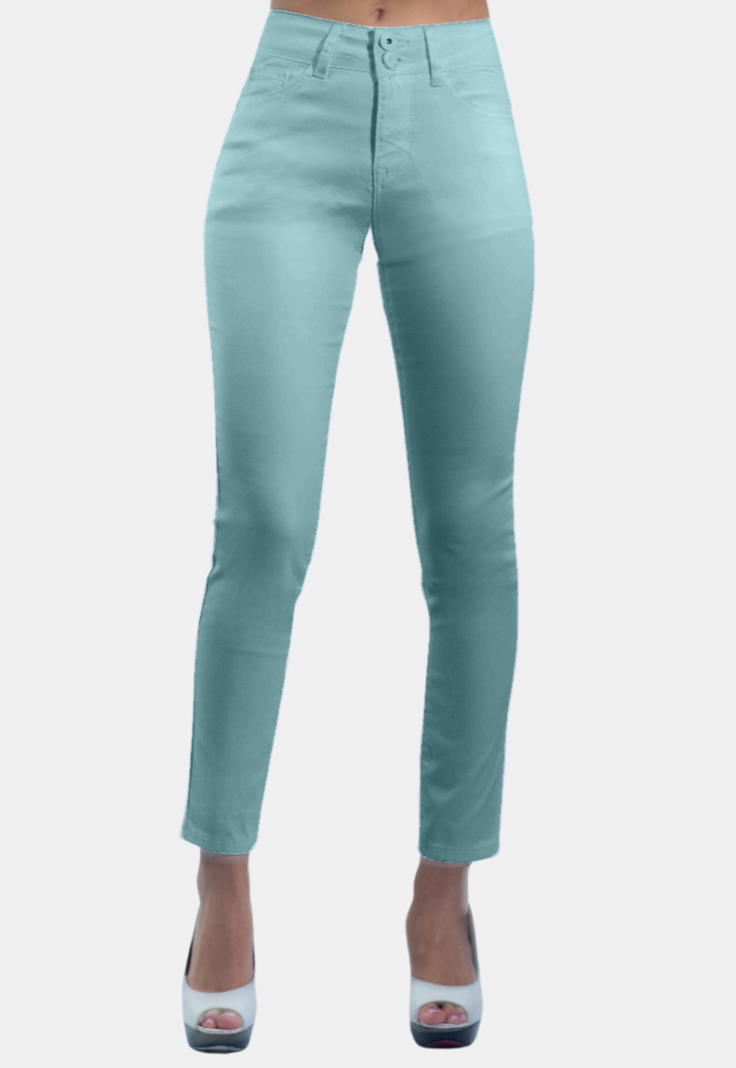 Pantalon Skinny Tiro Alto Push Up Verde Tentation -0