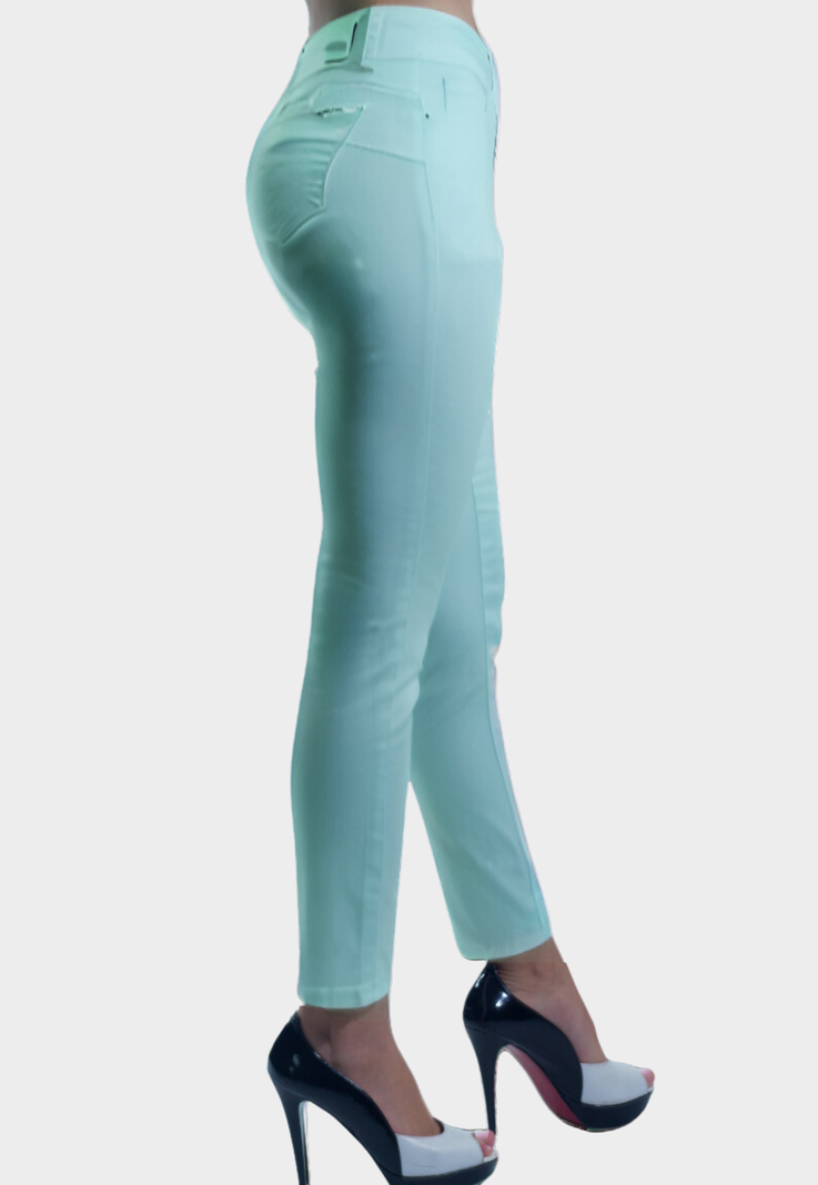 Pantalon Skinny Tiro Alto Push Up Verde Tentation -1