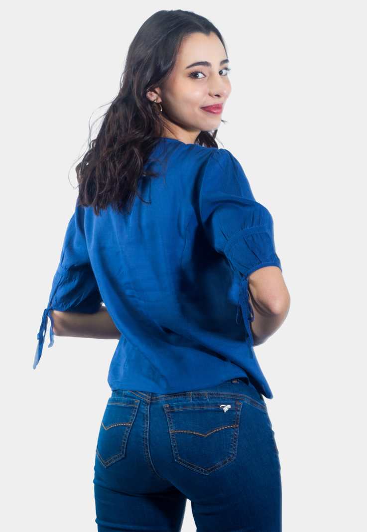 Blusa Abotonada Manga 3/4 Azul Tentation-1