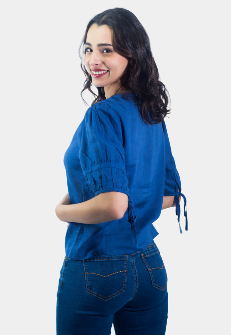 Blusa Abotonada Manga 3/4 Azul Tentation-2