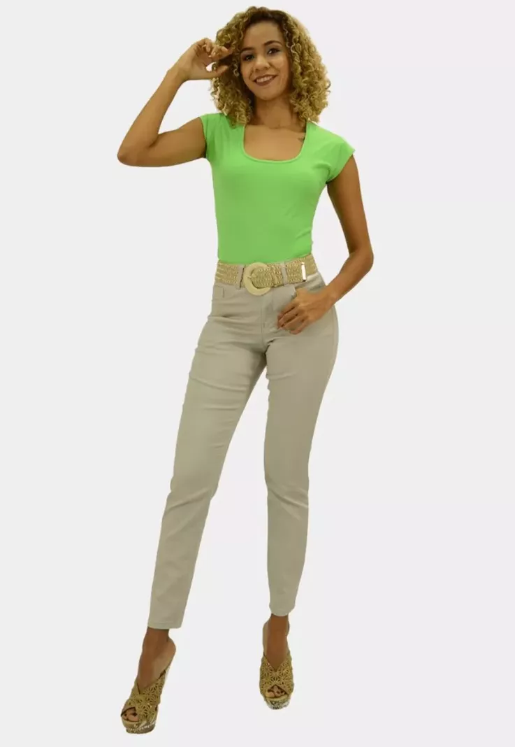 Pantalon Skinny Tiro Alto Push Up Beige Tentation -0