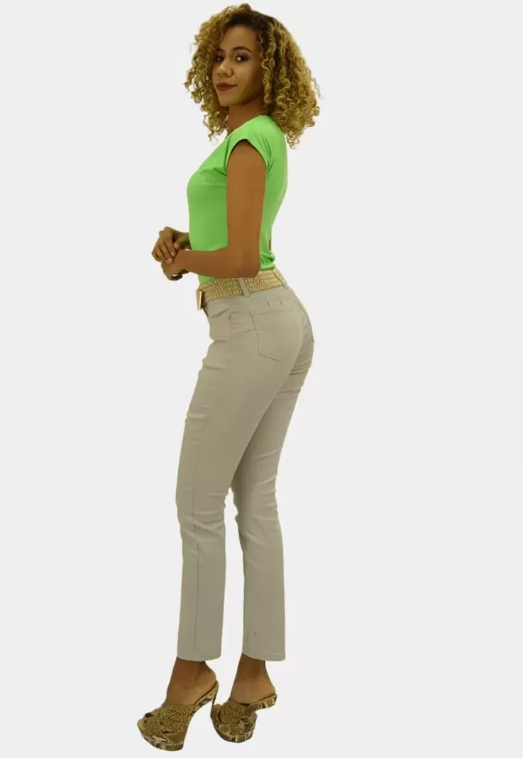 Pantalon Skinny Tiro Alto Push Up Beige Tentation -1