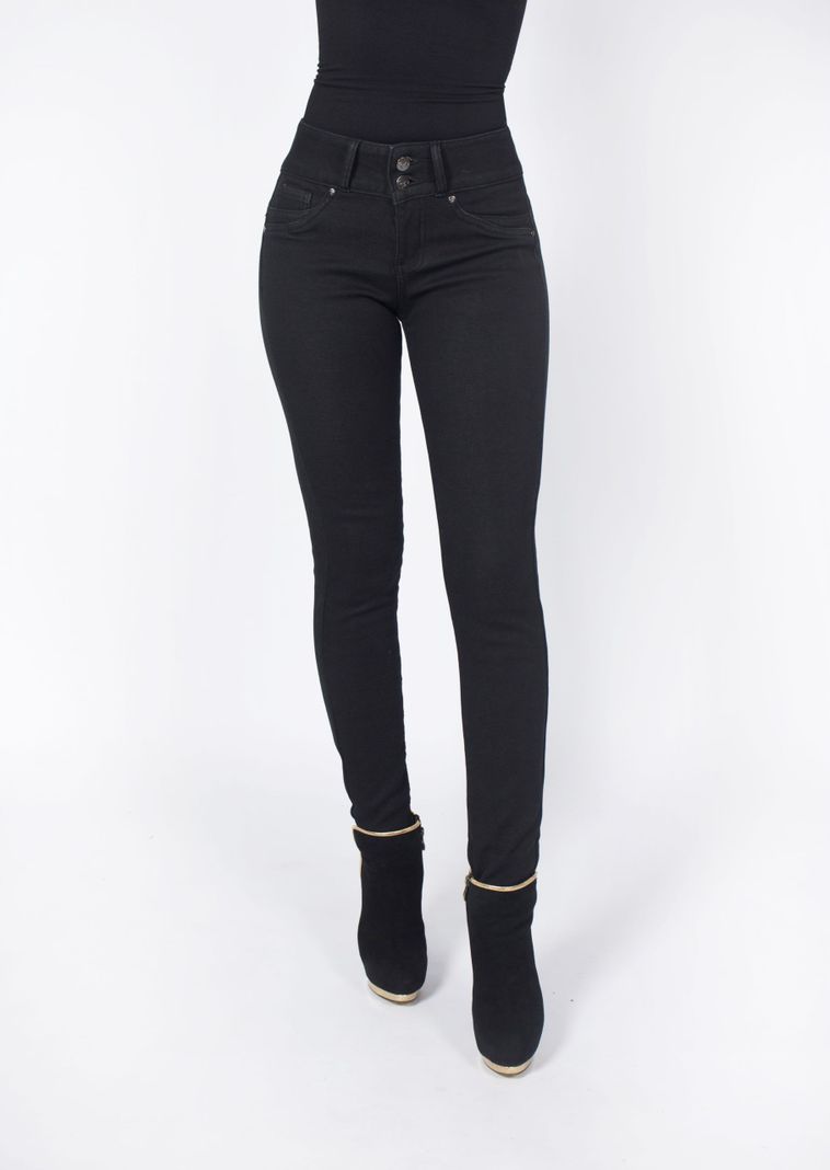 Jeans forrado tiro alto pitillo negro-0
