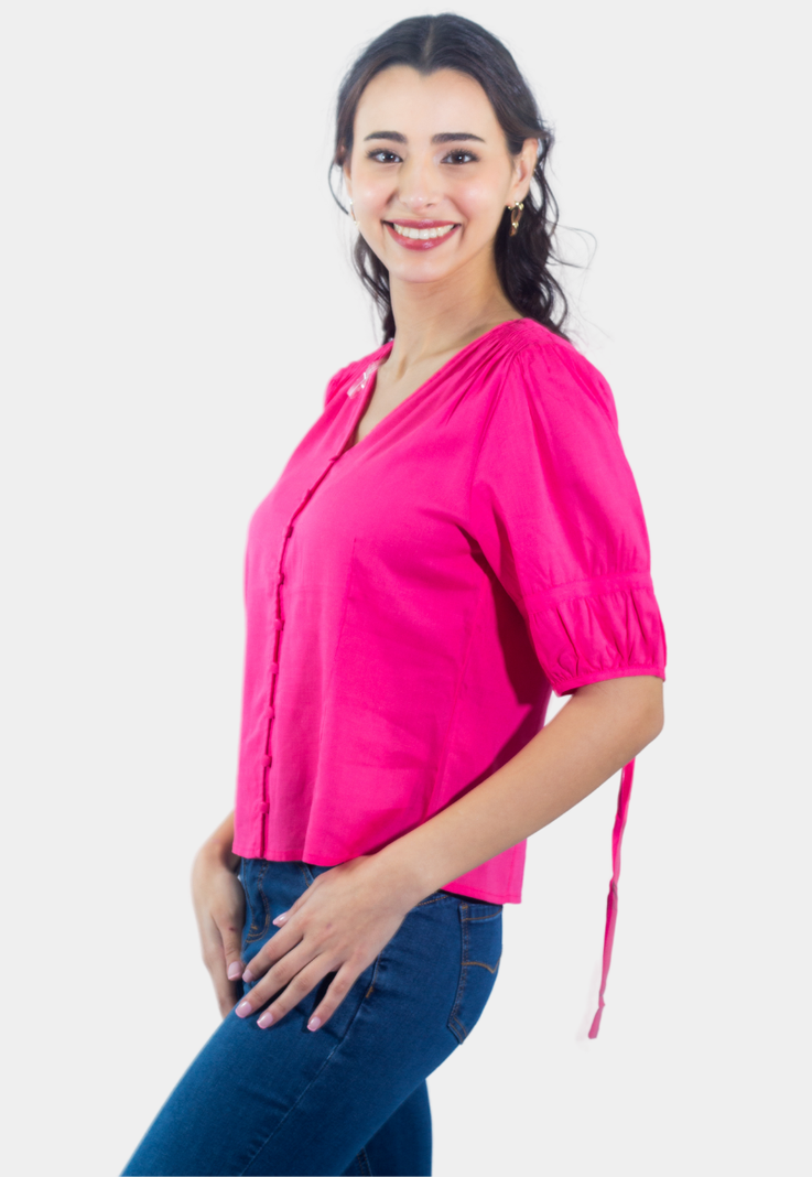 Blusa Abotonada Manga 3/4 Fucsia Tentation-1
