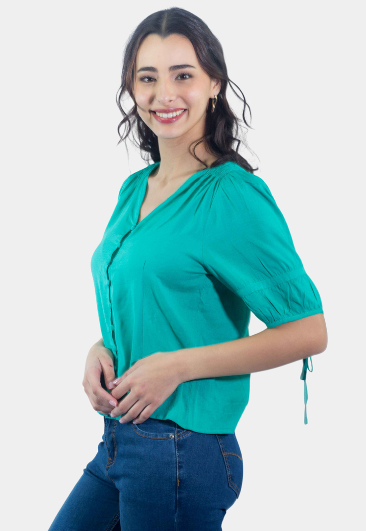 Blusa Abotonada Manga 3/4 Verde Tentation-0