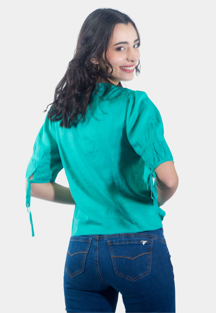 Blusa Abotonada Manga 3/4 Verde Tentation-2