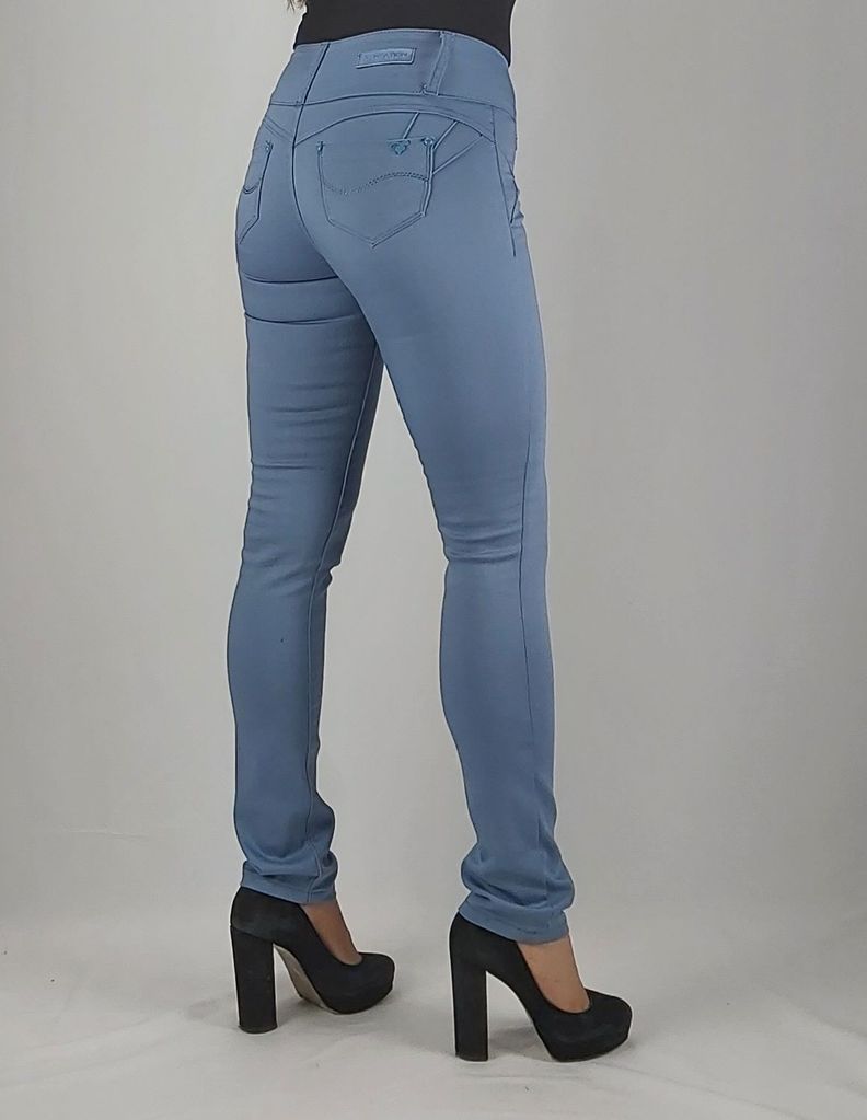 Pantalon gabardina tiro alto pitillo celeste-1