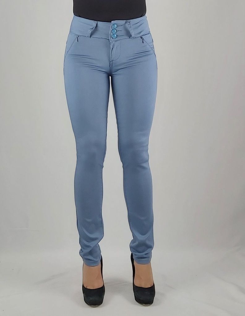 Pantalon gabardina tiro alto pitillo celeste-0