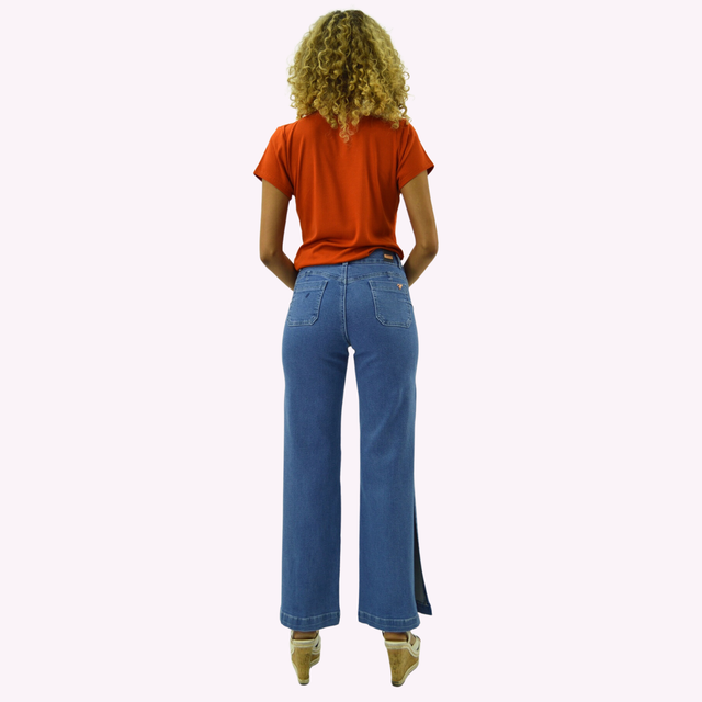 Jeans Palazzo Abertura Costado Azul -2