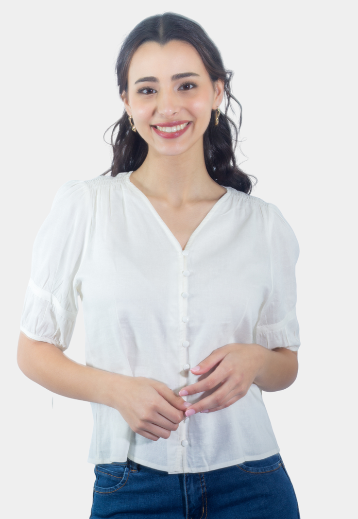 Blusa Abotonada Manga 3/4 Blanco Tentation-0