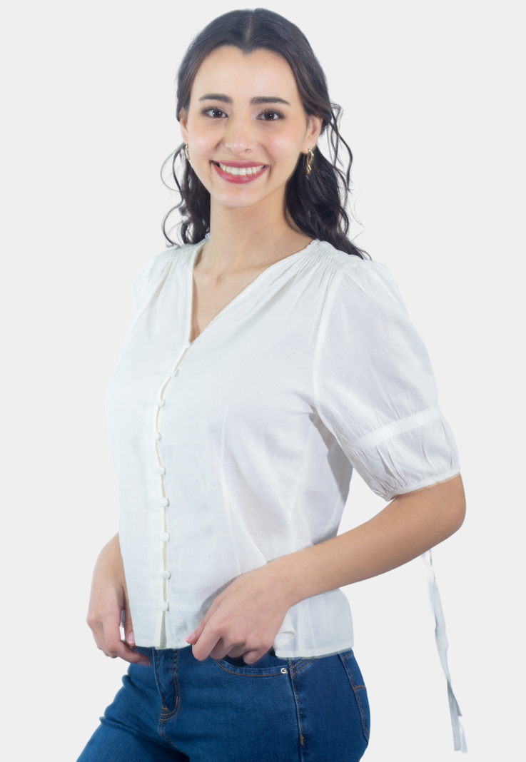 Blusa Abotonada Manga 3/4 Blanco Tentation-1