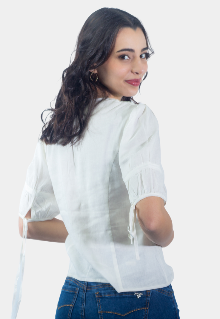 Blusa Abotonada Manga 3/4 Blanco Tentation-2