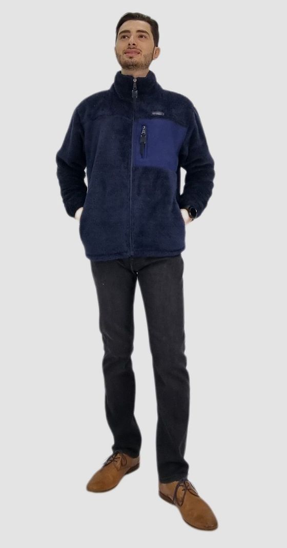 Poleron sherpa aplicacion parche azul