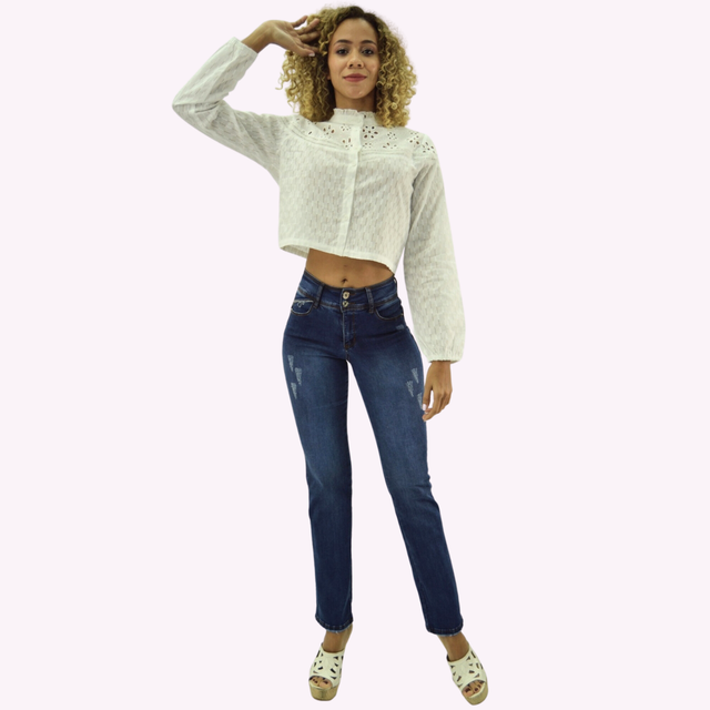 Jeans Recto T.A.  Push Up Azul -0