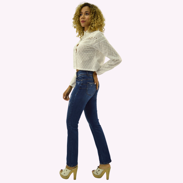 Jeans Recto T.A.  Push Up Azul -1