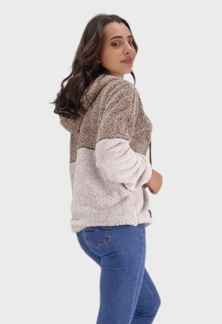 Poleron sherpa combinado beige-1