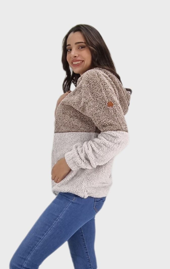 Poleron sherpa combinado beige-2
