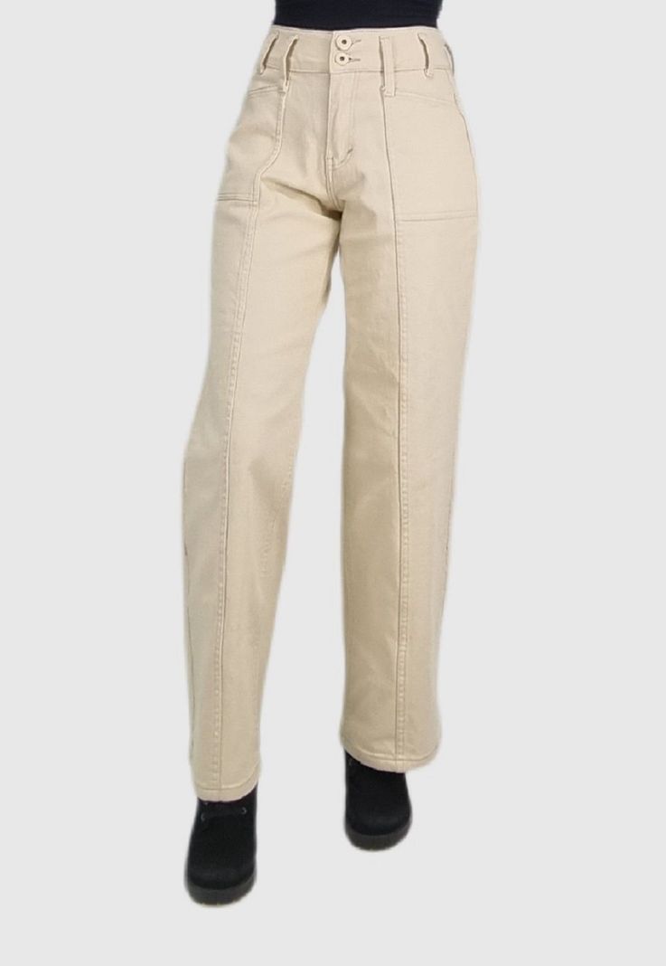 Jeans color wide leg beige-0