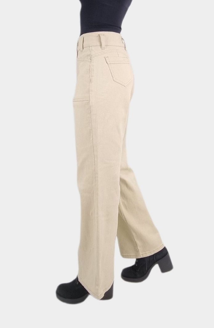 Jeans color wide leg beige-1