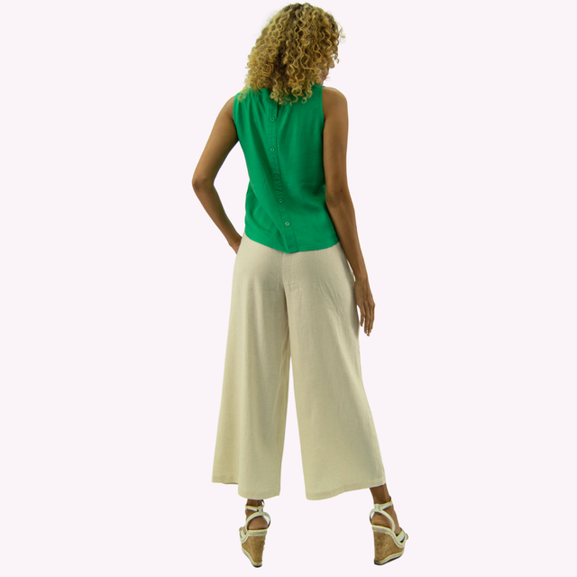 Pantalon Cropped Palazzo Lino Beige-2