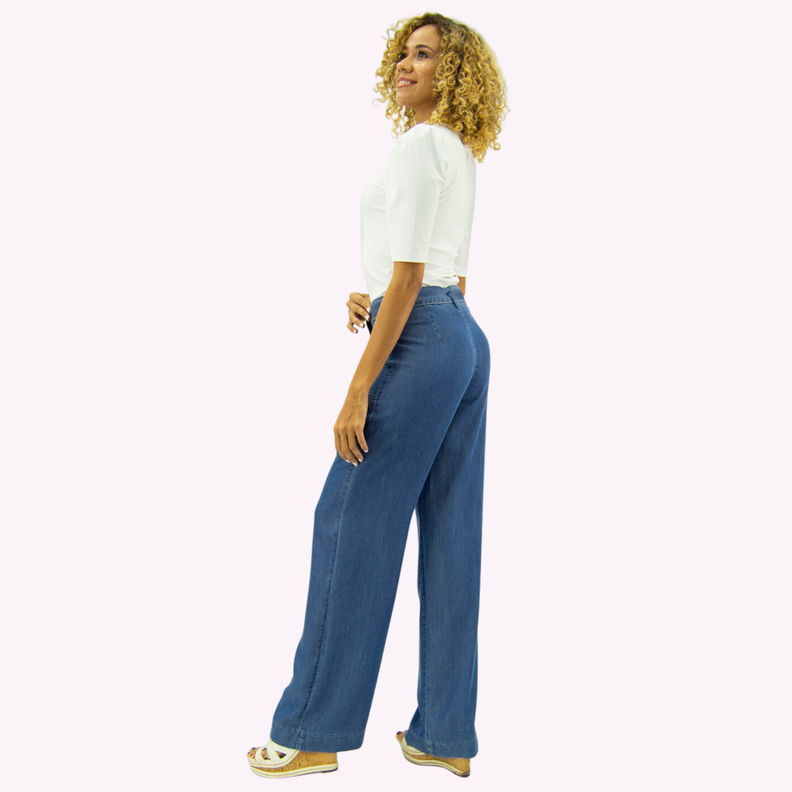Pantalon Palazzo B. Parche Tencel Azul -1