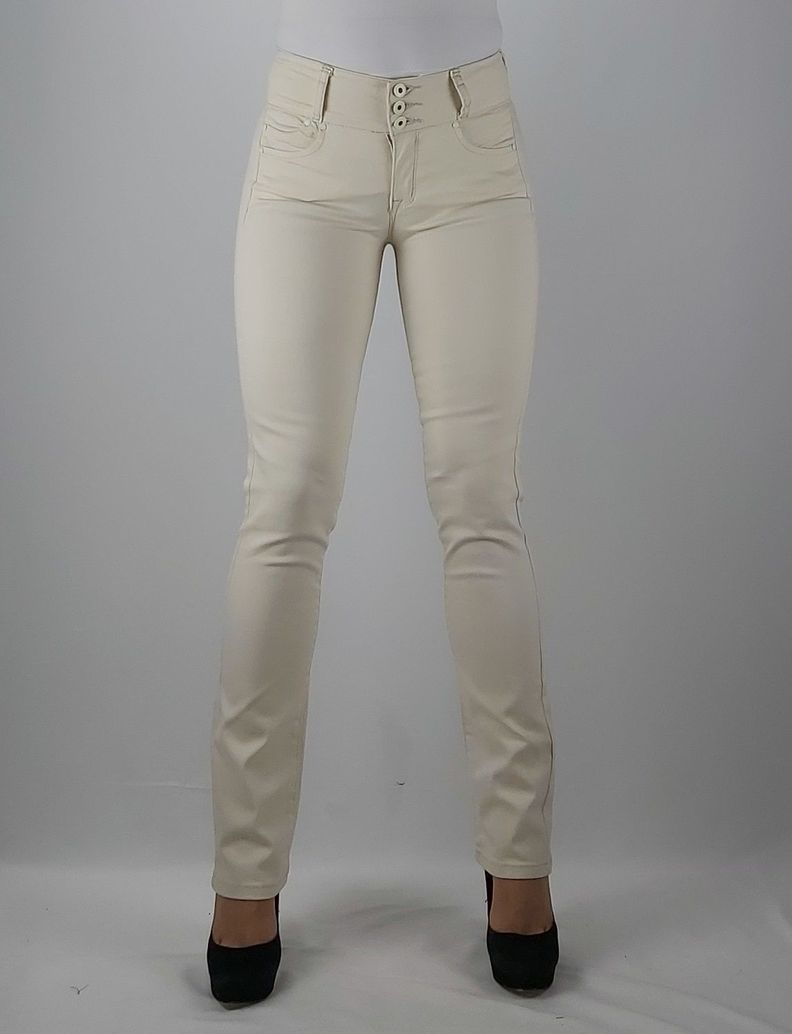 Pantalon gab. Tiro alto recto beige-0