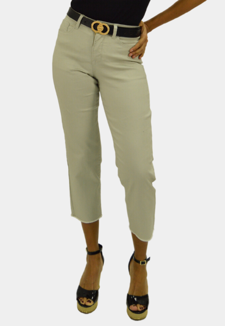 Capri Gabardina Tiro Alto Push Up Beige Tentation -0