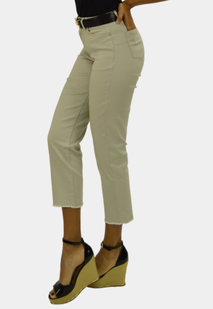 Capri Gabardina Tiro Alto Push Up Beige Tentation -1
