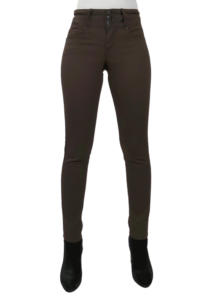 Pantalon Gabardina Skinny Café-0