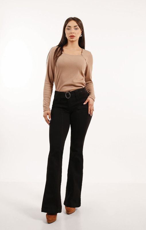 Jeans Cortes Pierna Flare Black Tentation-0