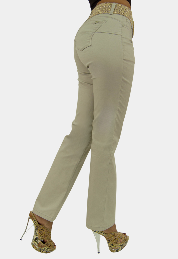Pantalon Recto Tiro Alto Push Up Beige Tentation -1