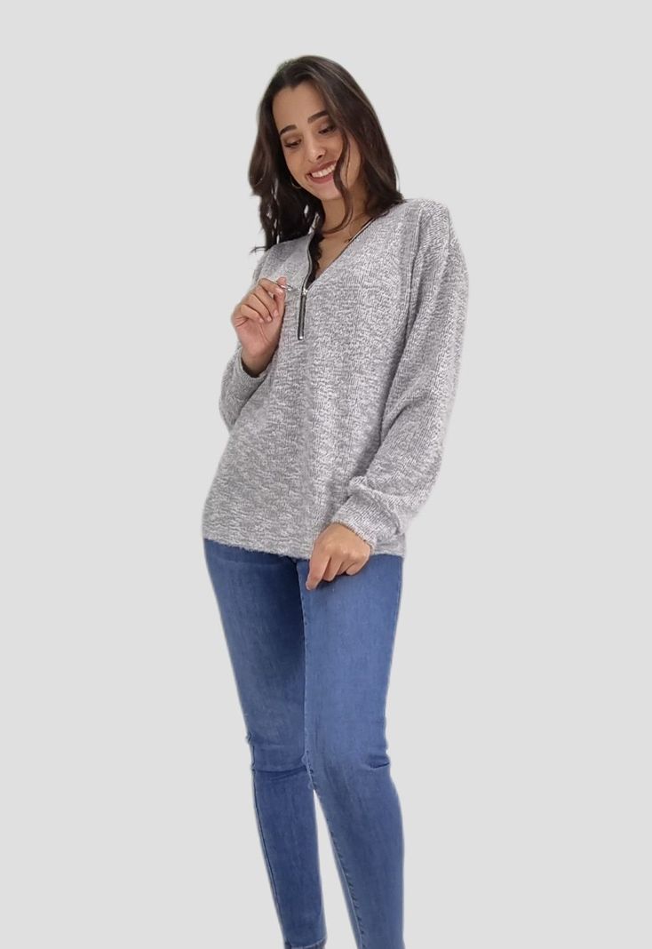 Polera cierre Gris S