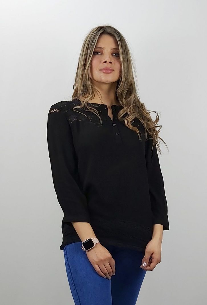 Blusa aplicación crochet manga 3/4-0