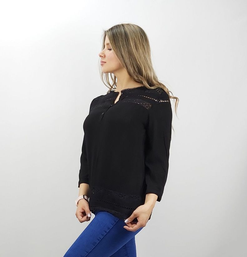 Blusa aplicación crochet manga 3/4-1