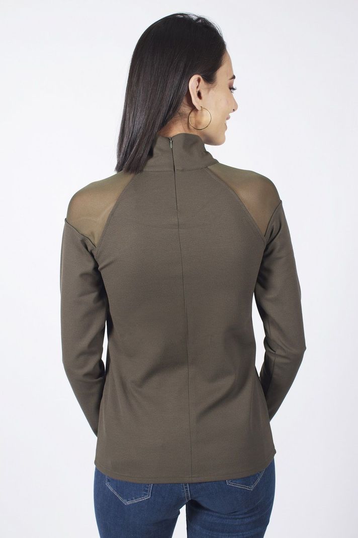 Polera cuello alto aplic. encaje verde-2