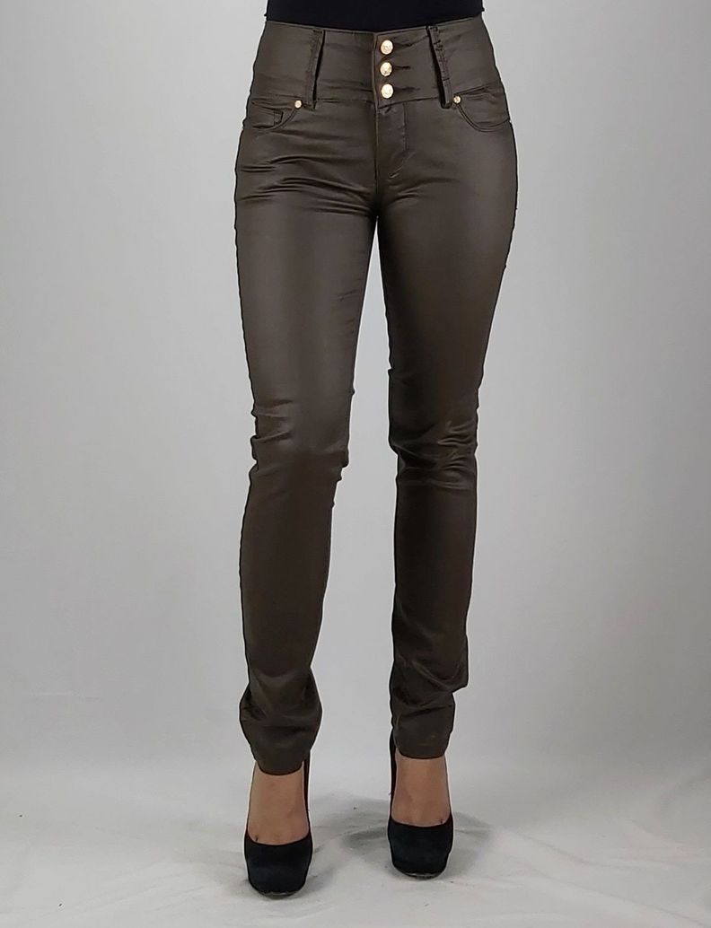Pantalon gabardina cuero t/a pitillo café-0