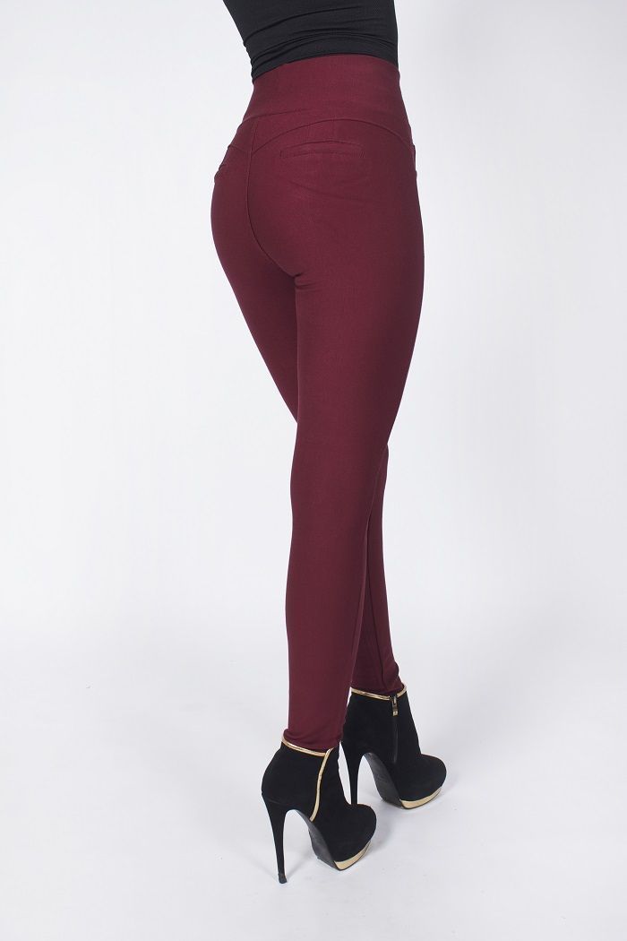 Calza twill pret. elast. Tiro alto burdeo-1