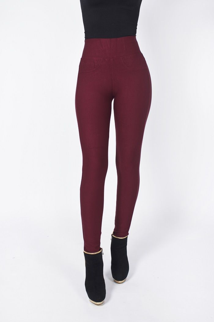 Calza twill pret. elast. Tiro alto burdeo