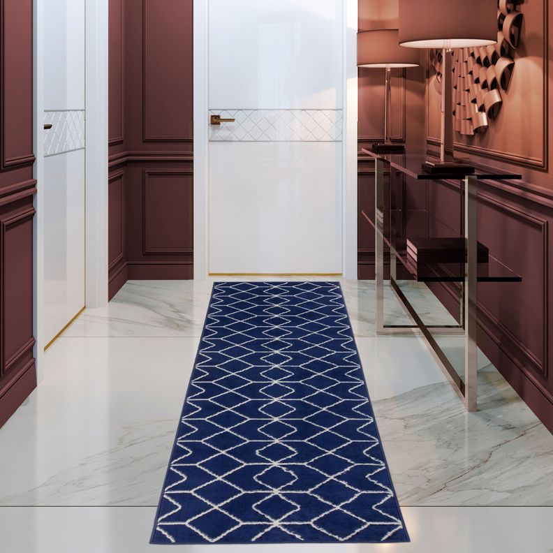 Alfombra Pasillo Kashan King Azul Marino 66 x 430 cm-1