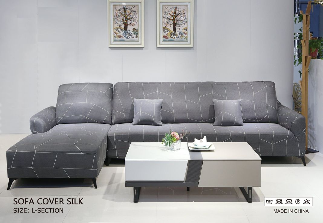 Funda Para Sofa Forma en L  Gris Lineas-7