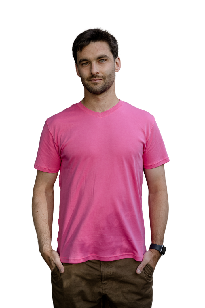 Polera  Algodón Pima Hot Pink Cuello en V-0