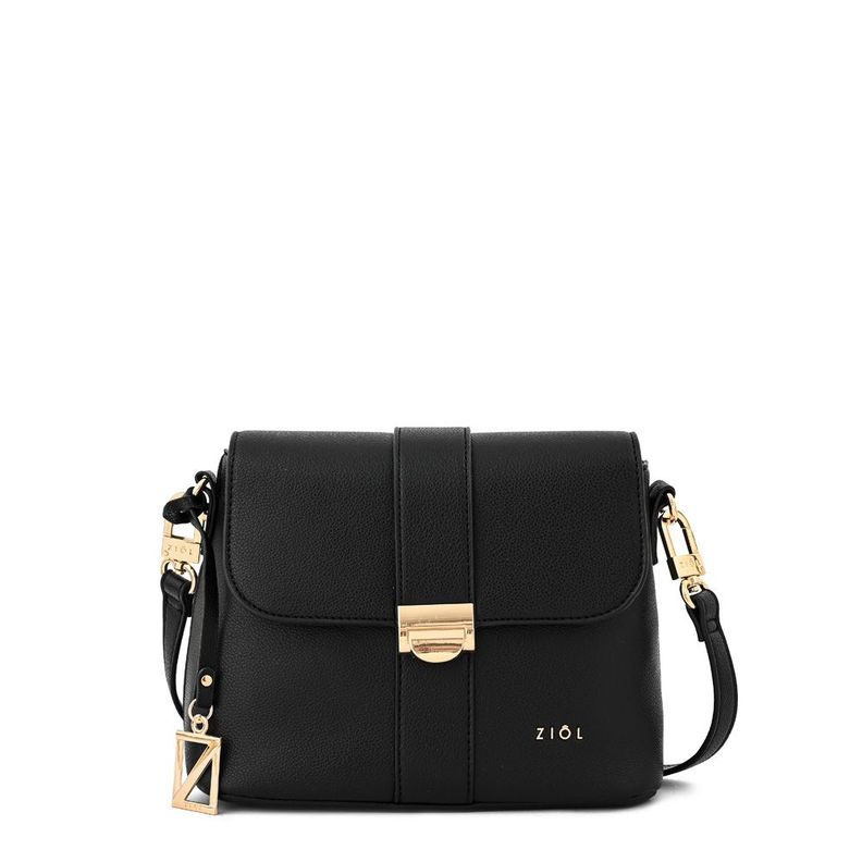 Cartera bandolera con tapa mediana creta negro-0