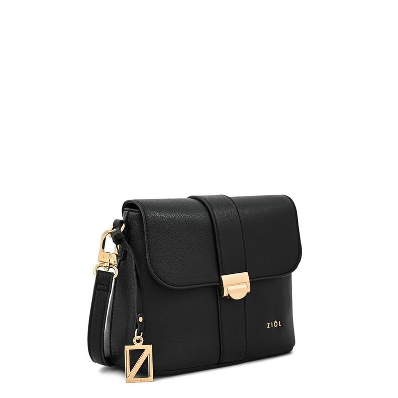 Cartera bandolera con tapa mediana creta negro-1