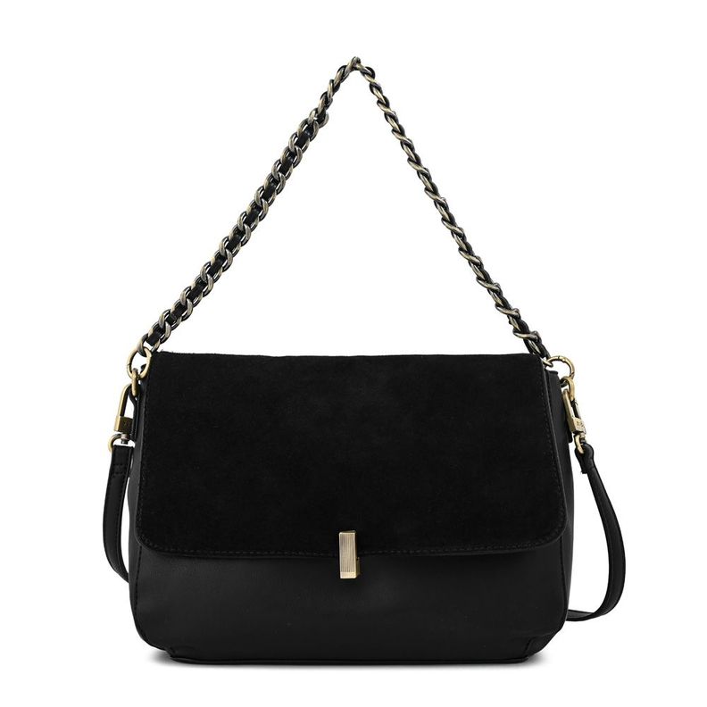 Cartera bandolera con tapa mediana doris negro especial-0