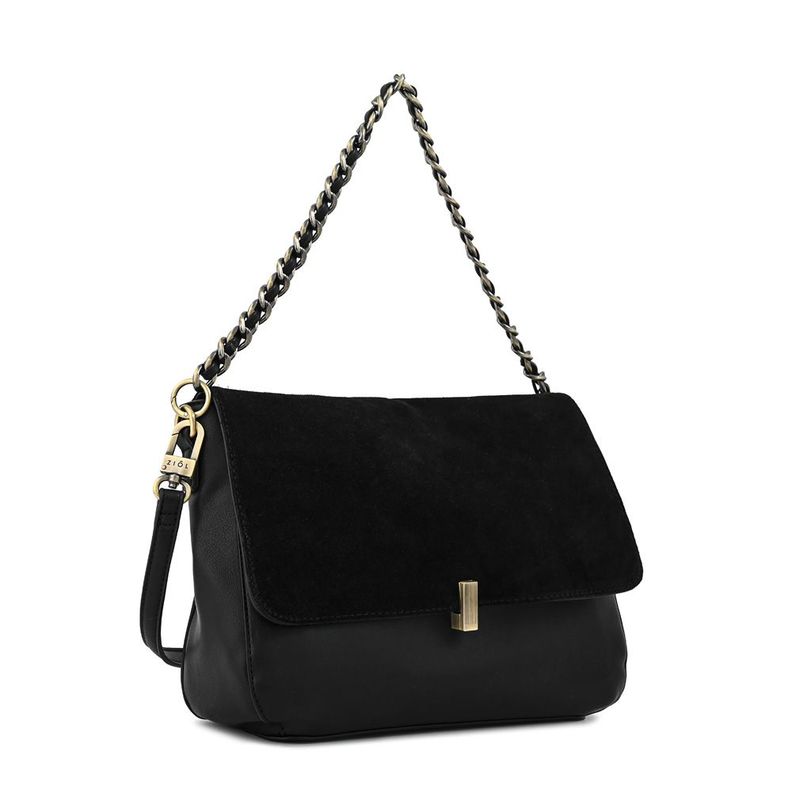 Cartera bandolera con tapa mediana doris negro especial-1