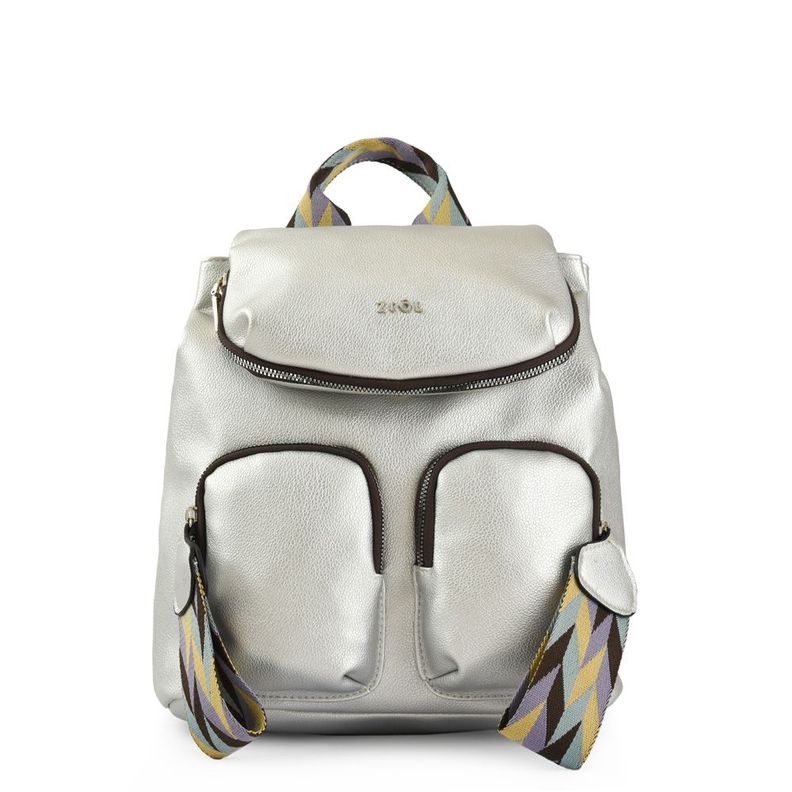 Mochila con tapa mediana colinne plateado-0