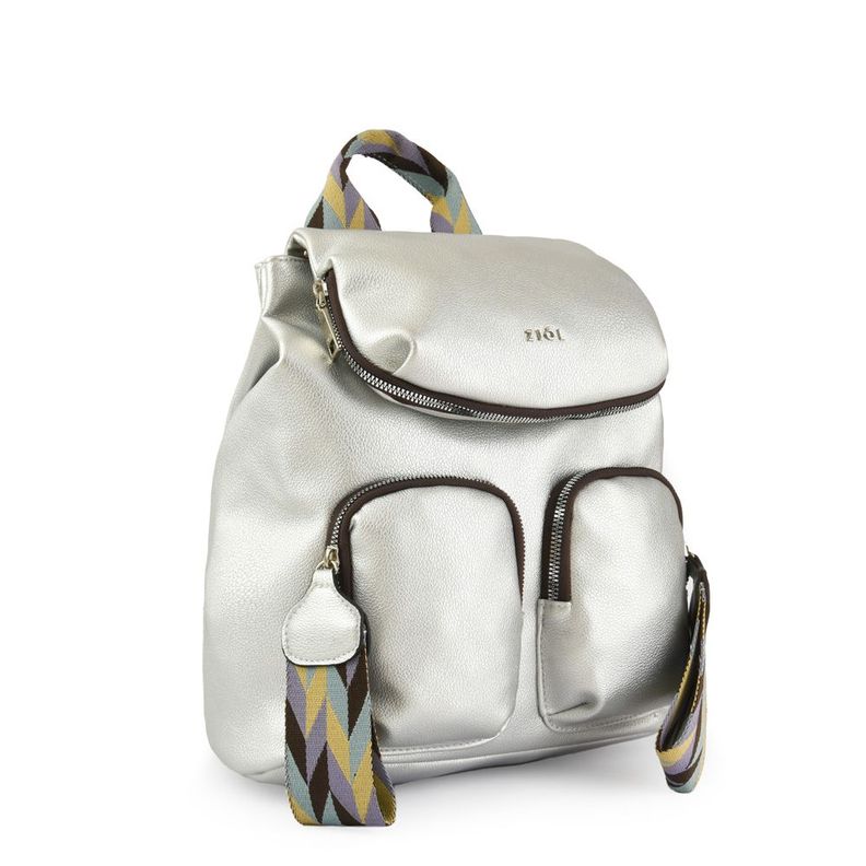 Mochila con tapa mediana colinne plateado-1